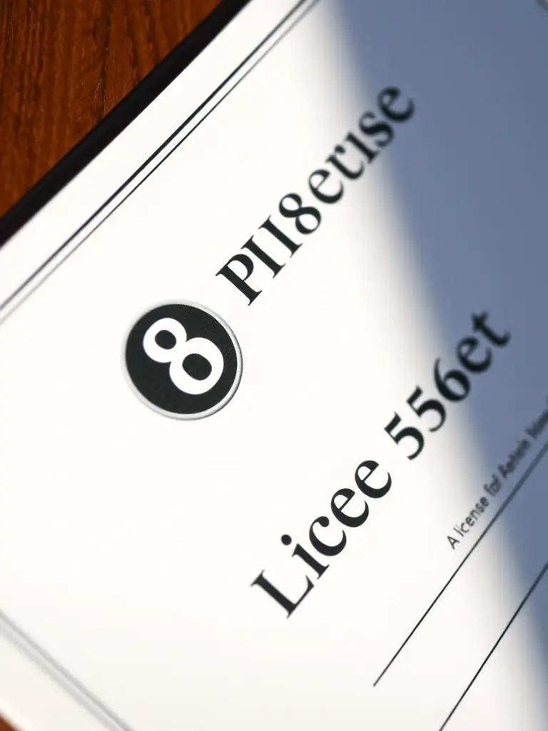 A close-up shot of the official Philippine Amusement and Gaming Corporation (PAGCOR) license certificate, clearly displaying the PIN8 logo and license number, symbolizing legitimacy and regulatory compliance.