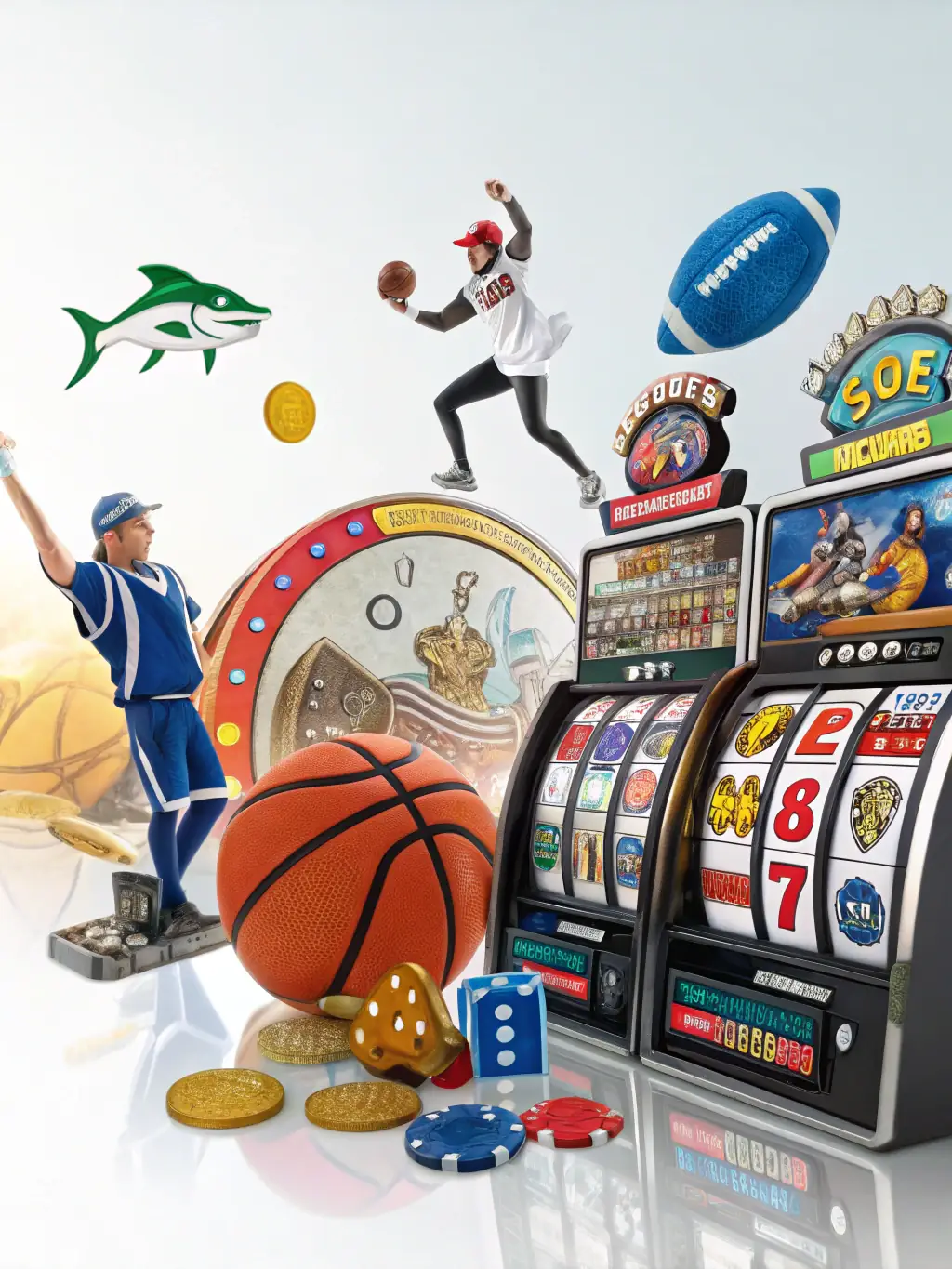 A vibrant collage showcasing various game categories available on PIN8, including sports betting, fishing games, poker, and slot machines, highlighting the platform's diverse gaming portfolio.